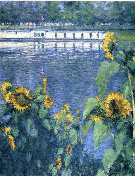 Sunflowers on the Banks of the Seine by Gustave Caillebotte Impressionism Art dated 1886