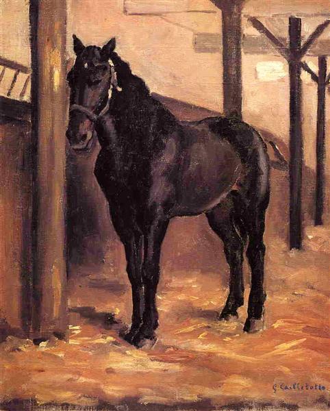 Yerres, Dark Bay Horse in the Stable by Gustave Caillebotte Impressionism Art dated 1878