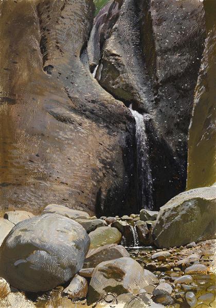 A Waterfall in Switzerland by Adolf Hir&#233;my-Hirschl Symbolism Art