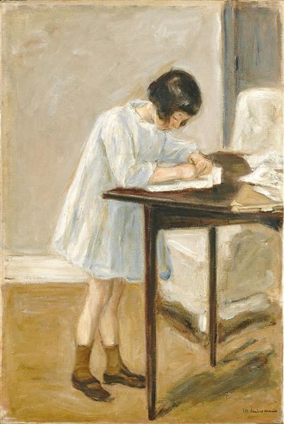 The Artist&#39;s Granddaughter at the Table by Max Liebermann Impressionism Art dated 1923