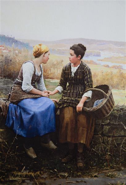 The First Grief by Daniel Ridgway Knight Realism Art dated 1892