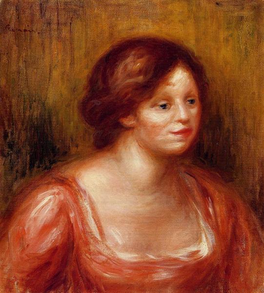 Bust of a Woman in a Red Blouse by Pierre-Auguste Renoir Impressionism Art dated 1905