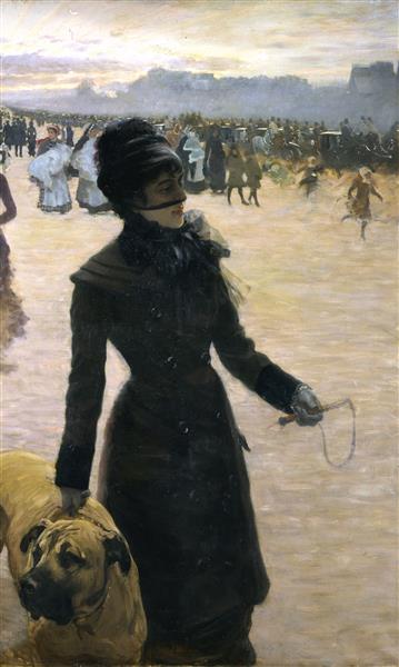 Lady walking with her dog (Return from the Races) by Giuseppe De Nittis Impressionism Art dated 1878