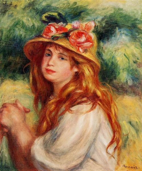 Blond in a Straw Hat(Seated Girl) by Pierre-Auguste Renoir Impressionism Art