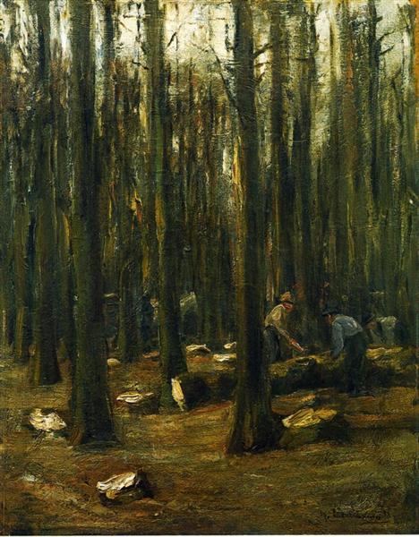 Lumberjack in the forest by Max Liebermann Impressionism Art dated 1898