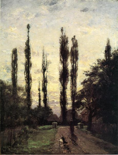 Evening, Poplars by T. C. Steele Impressionism Art dated 1885