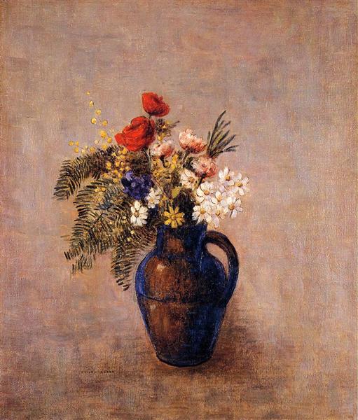 Bouquet of Flowers in a Blue Vase by Odilon Redon Realism Art dated 1907