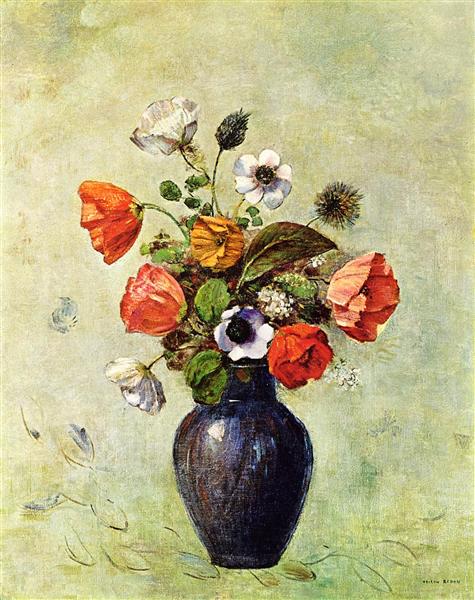 Anemones and Poppies in a Vase by Odilon Redon Realism Art