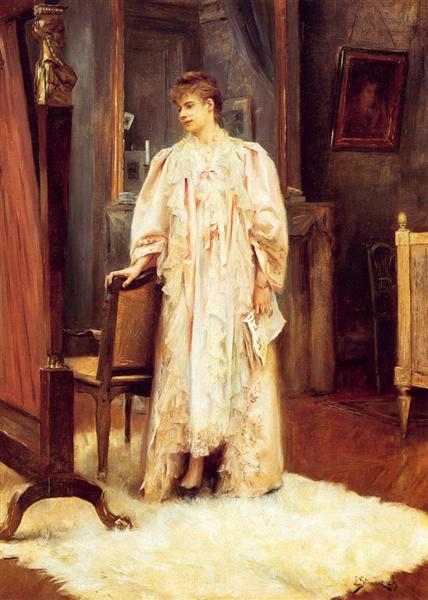 Lady In Her Boudoir by Julius LeBlanc Stewart Realism Art dated 1889