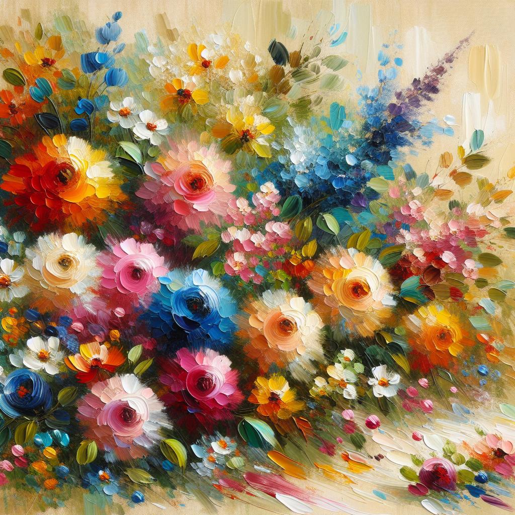 Vividus Floralia Oilpainting: Luminous Spectrum Blossoms