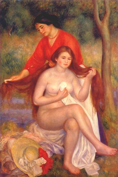 Bather and maid (The Toilet) by Pierre-Auguste Renoir Impressionism Art dated 1900