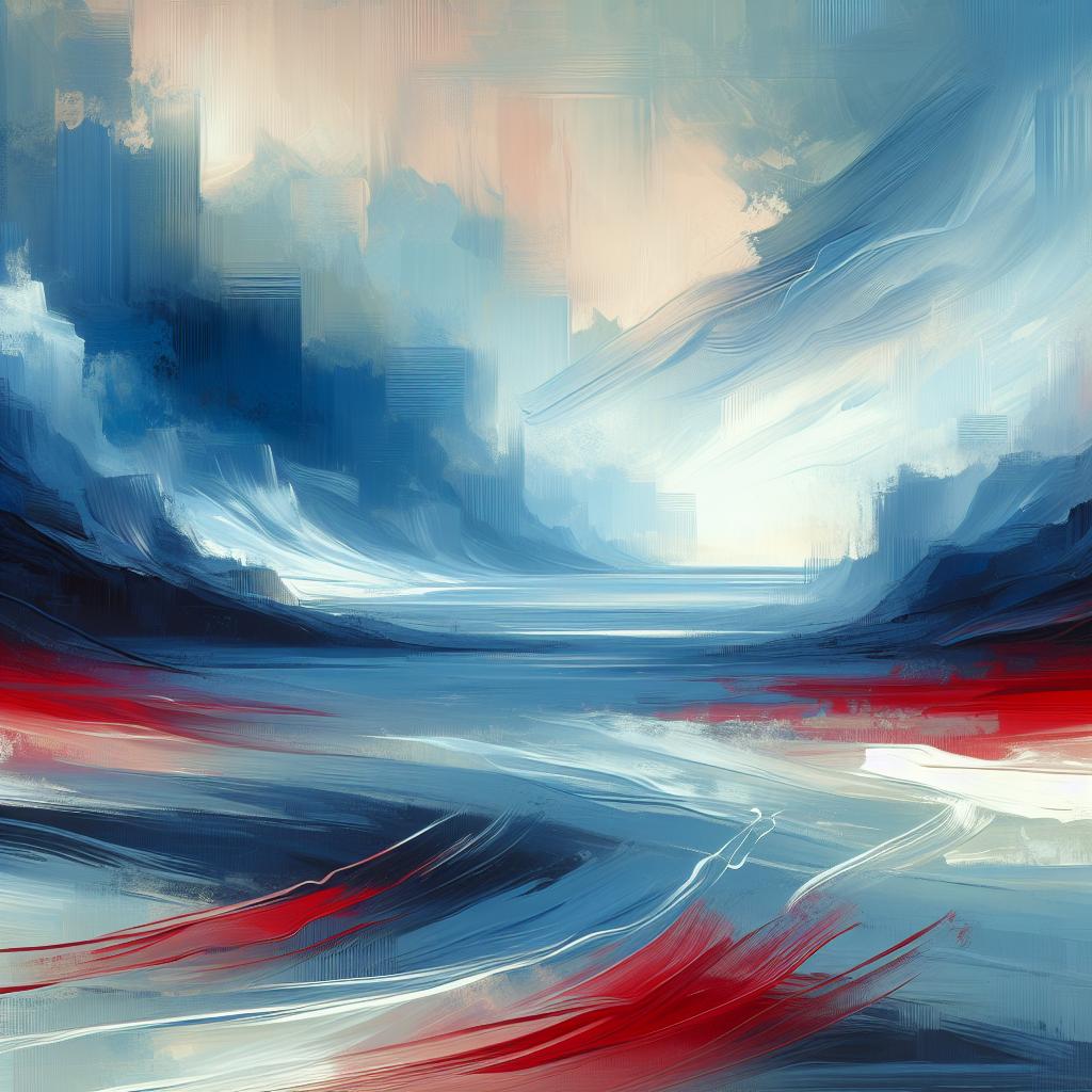 Serene Blue and Red Modern Landscape Art