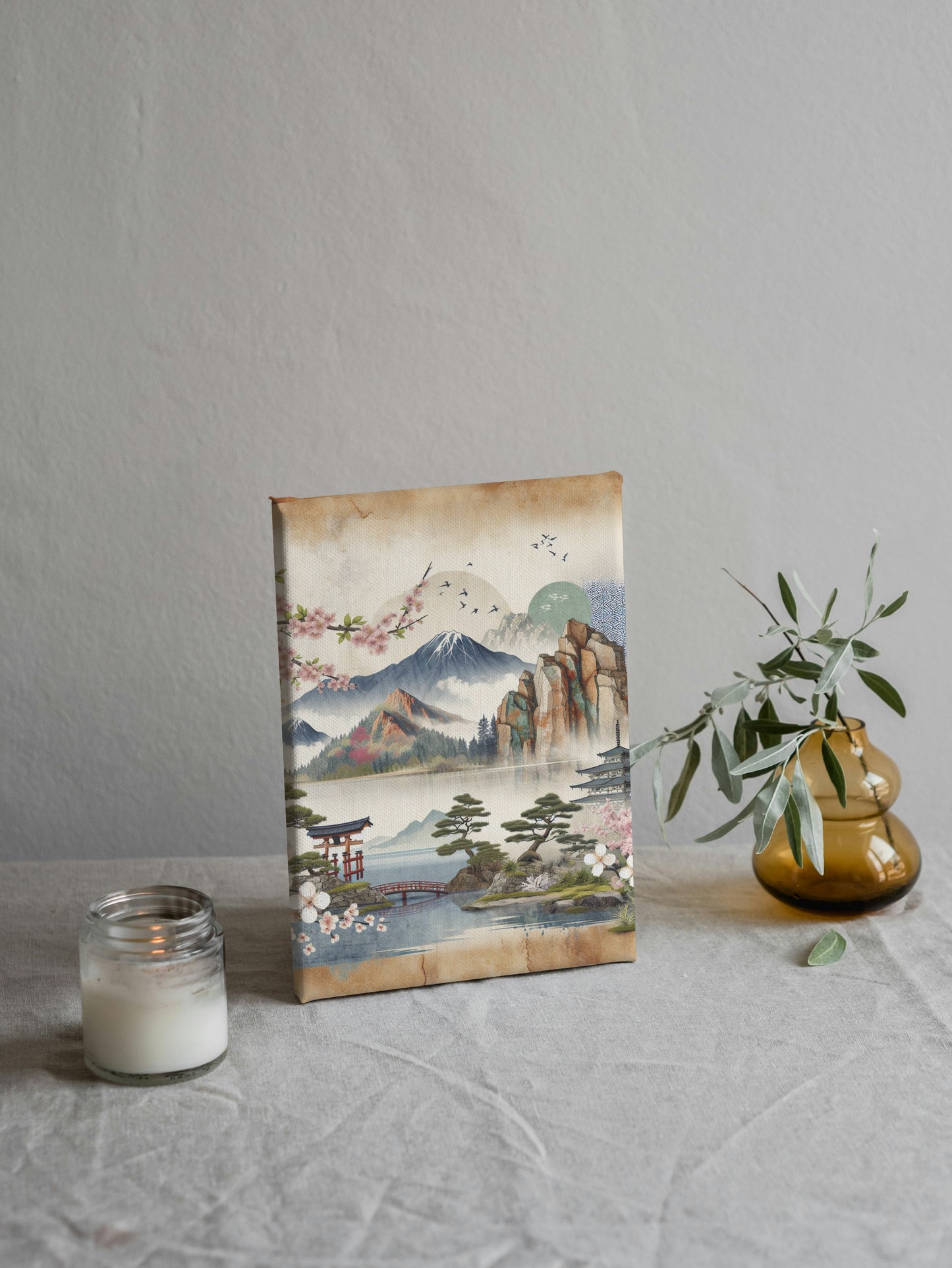 Seraphic Ananda Watercolor: Modern Japanese Art with Natural Sandstone Texture