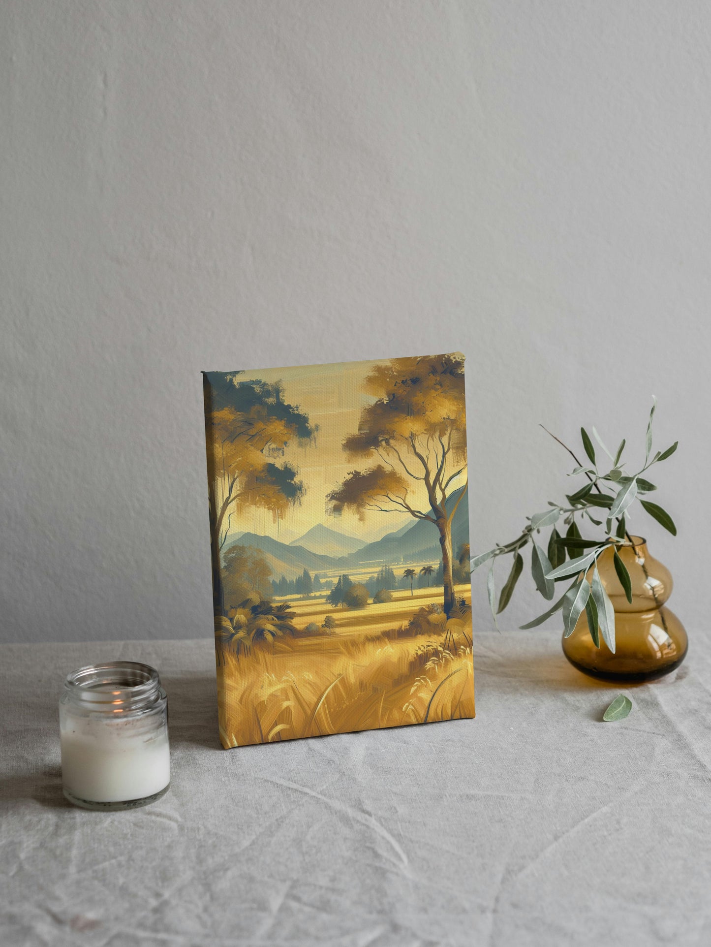 Aureate Pristinam Vistas: Serene Golden Landscape Oilpainting