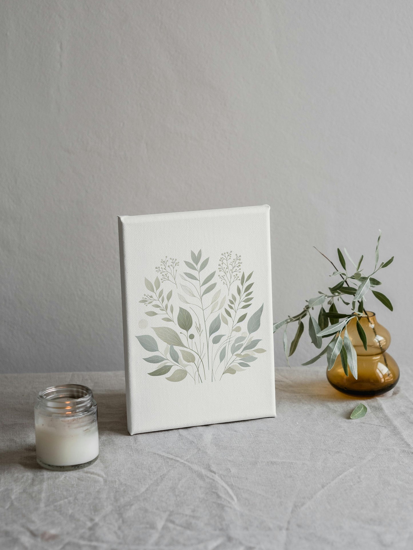 Verdant Aarunya Botanical Art: Modern Watercolor Sage and Off-White Organic Elements