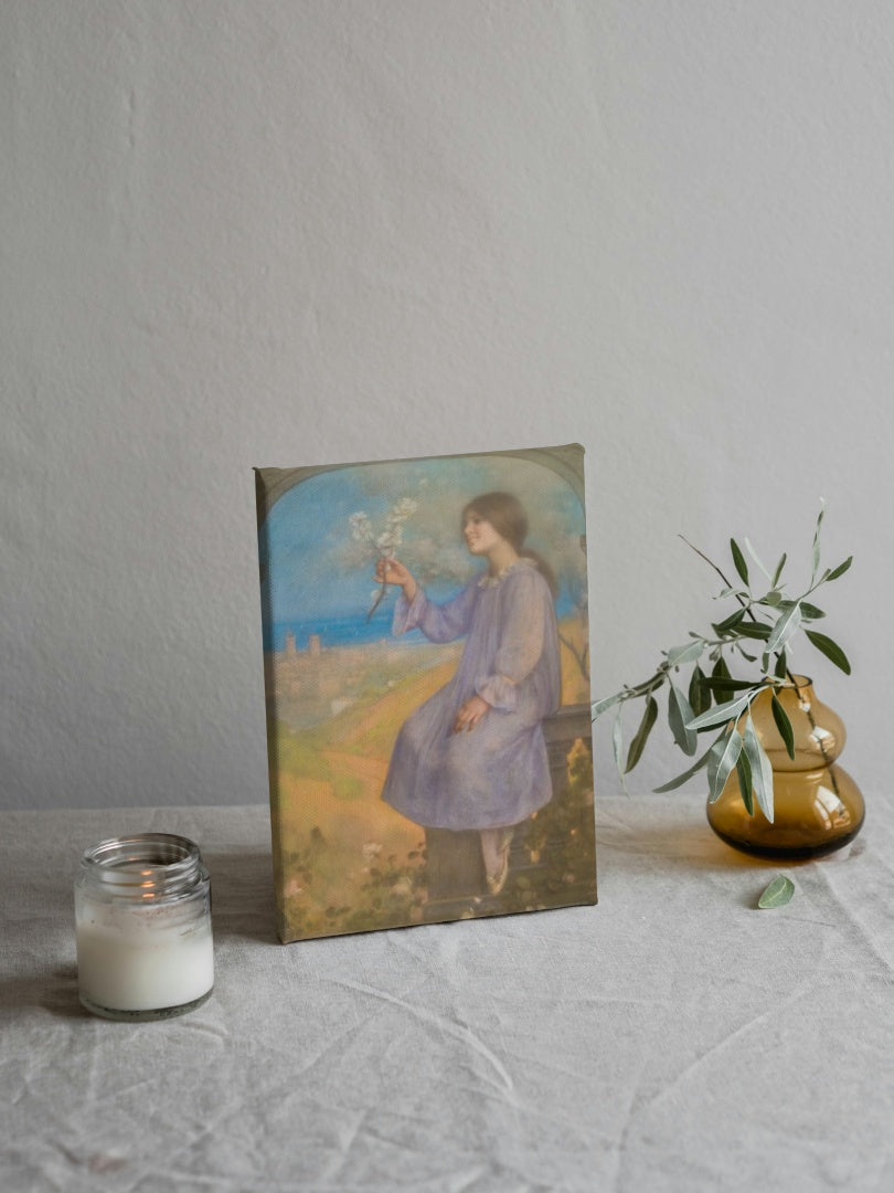 Girl Sitting With Landscape In The Background by Joan Brull Art Nouveau (Modern) Art