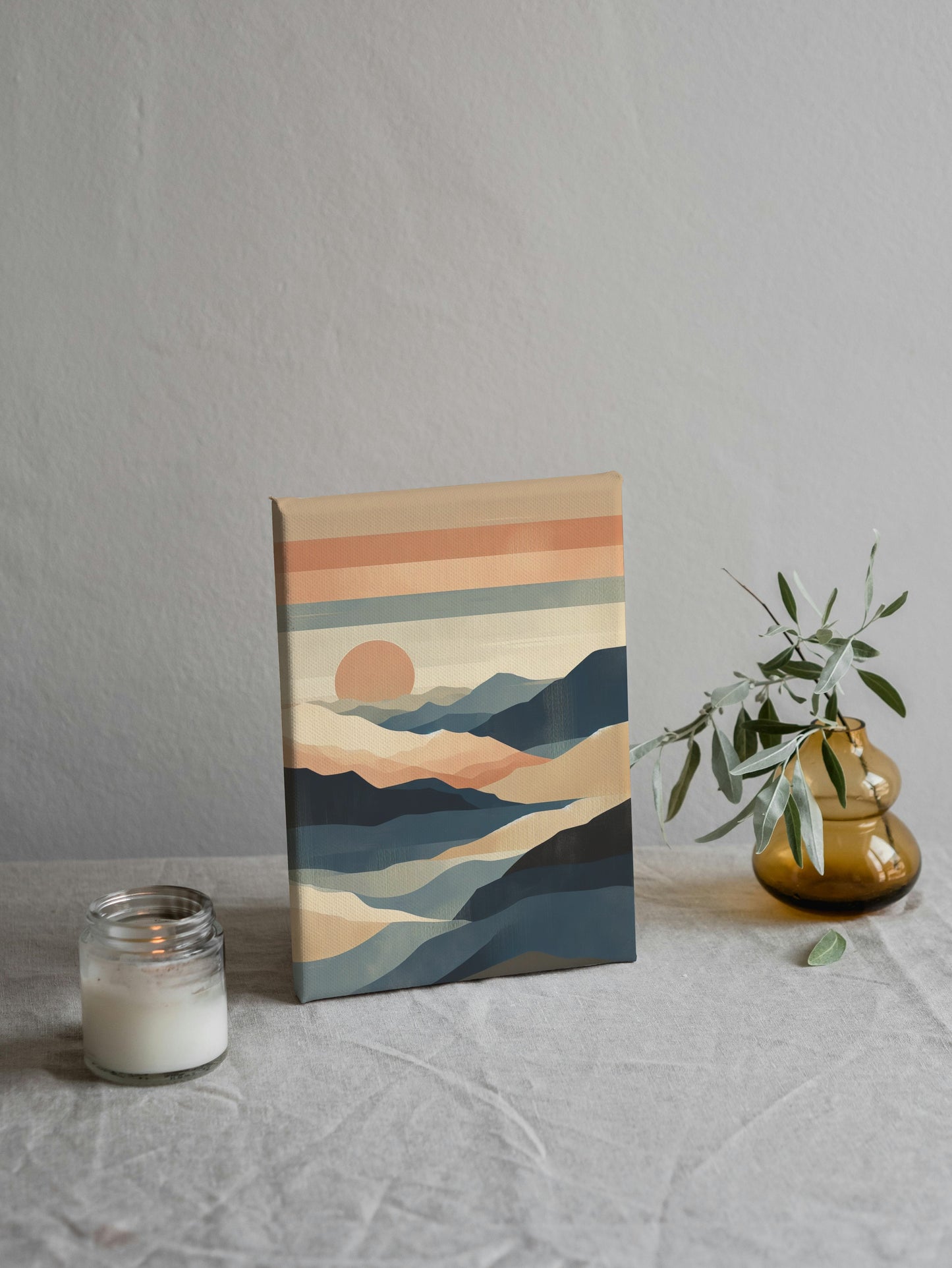 Seraphic Aranya Landscape Oilpainting: Modern Beige, Navy & Orange Hues