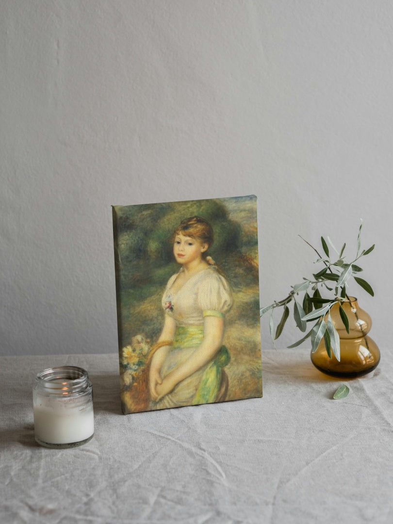 Young Girl with a Basket of Flowers by Pierre-Auguste Renoir Impressionism Art dated 1888