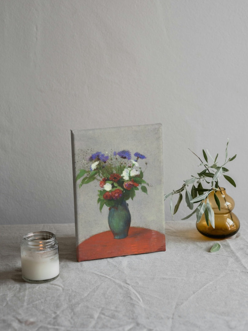 Vase of Flowers on a Red Tablecloth by Odilon Redon Realism Art dated 1900