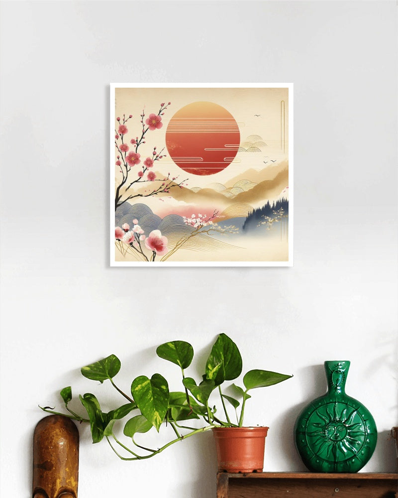 Radiant Aabhasa Sakura: Japanese Watercolor Art with Luminous Sun