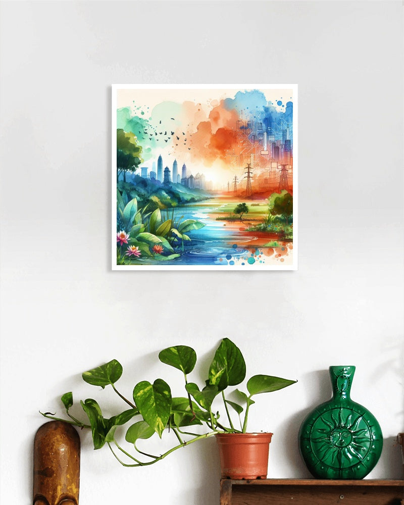 Serene Ananta Vistara: Modern Indian Nature and Urban Watercolor Landscape Art