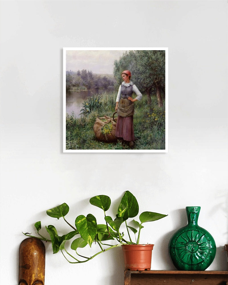 Girl by a stream, Flanders by Daniel Ridgway Knight Realism Art dated 1890