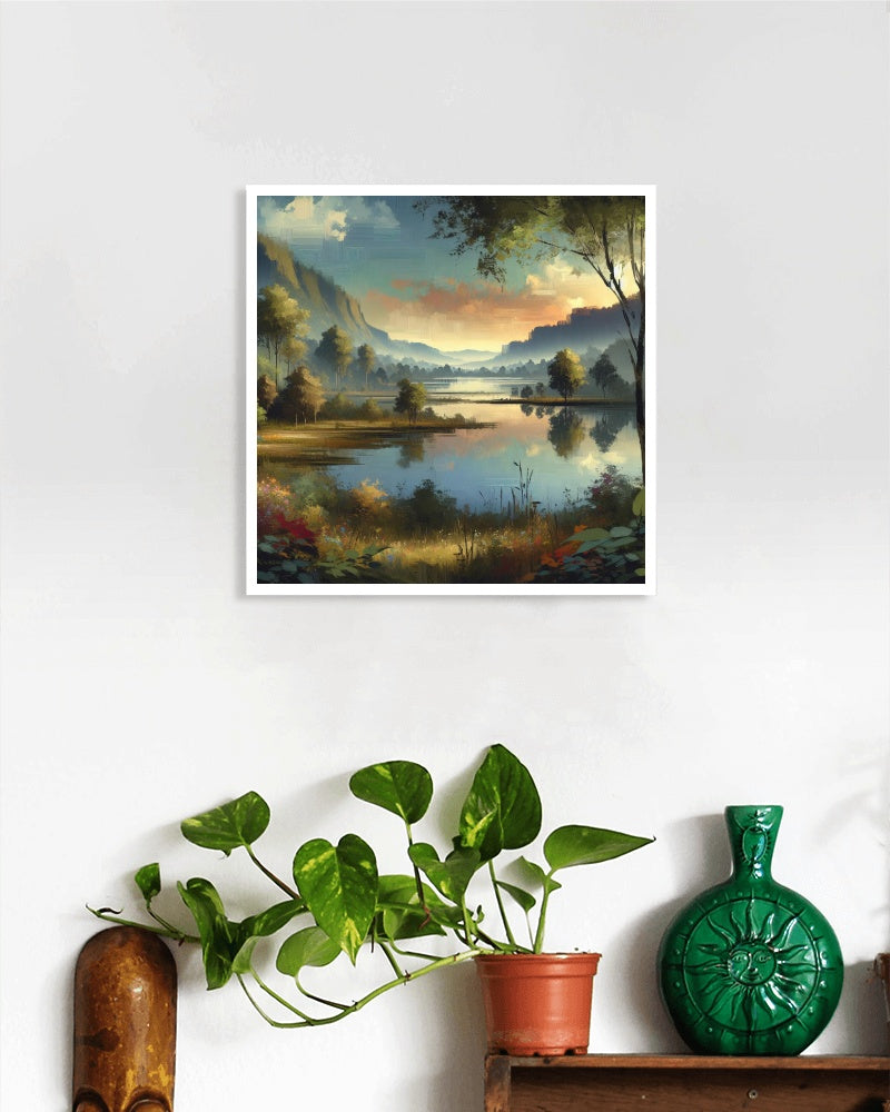 Serene Vistarama Verdant Landscape Oil Painting