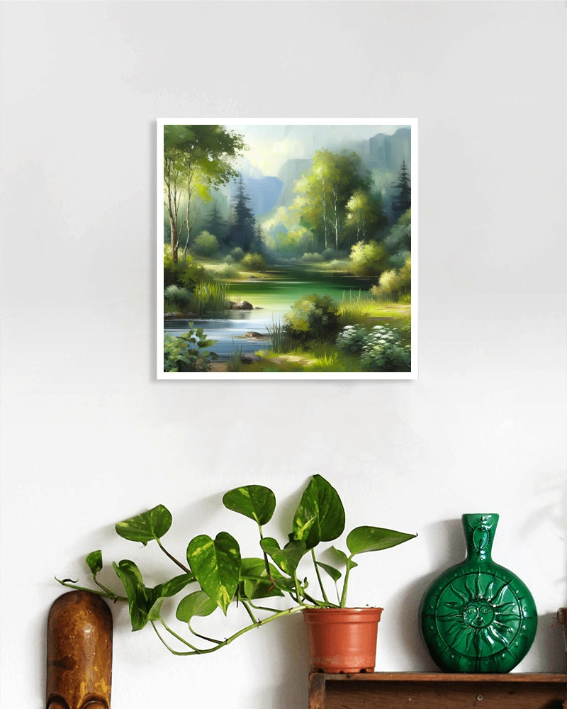 Serene Vistarama: Exquisite Verdant Landscape Oil Painting