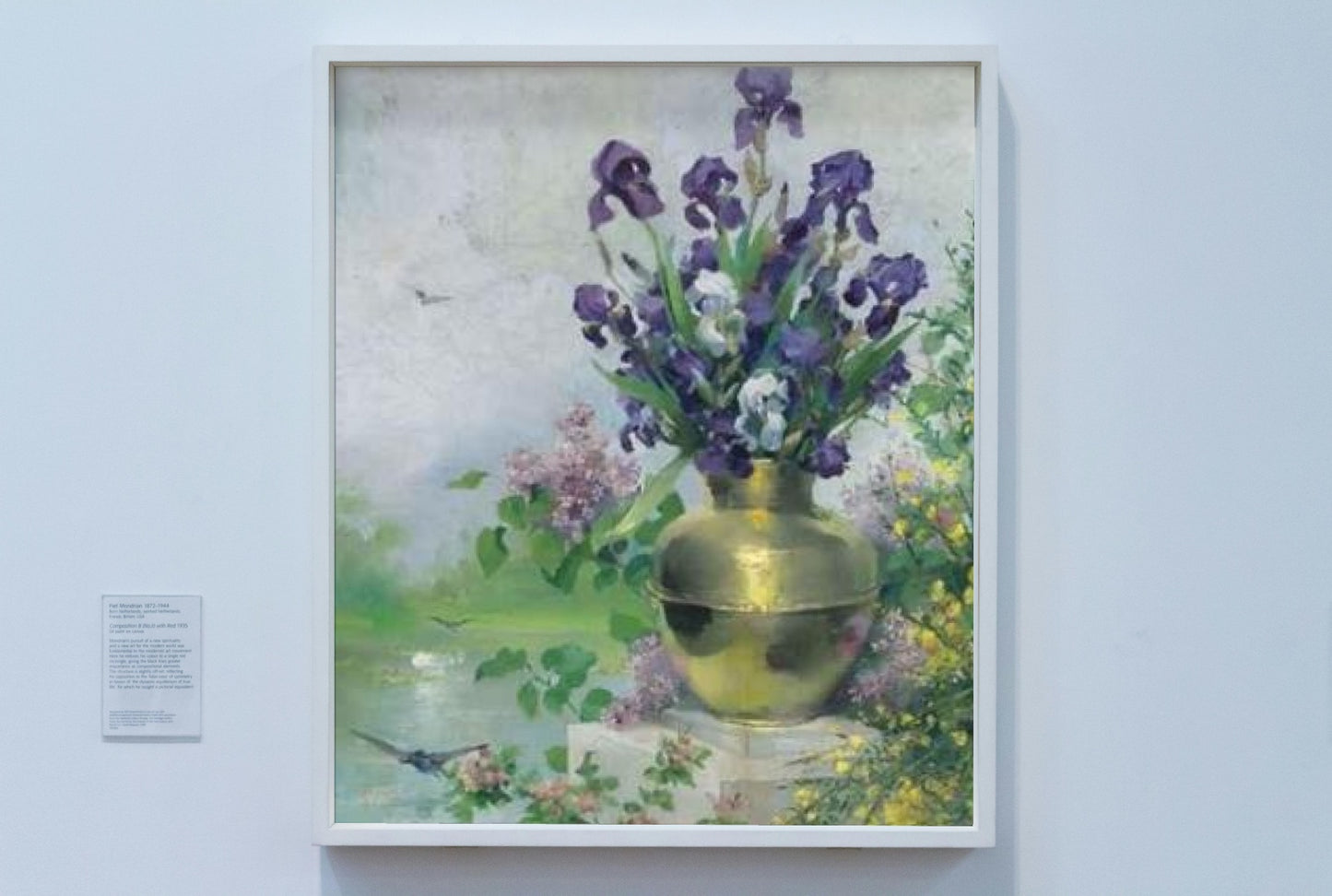 A Vase of Irises on the Terrace by Louise Abb&#233;ma dated 1885