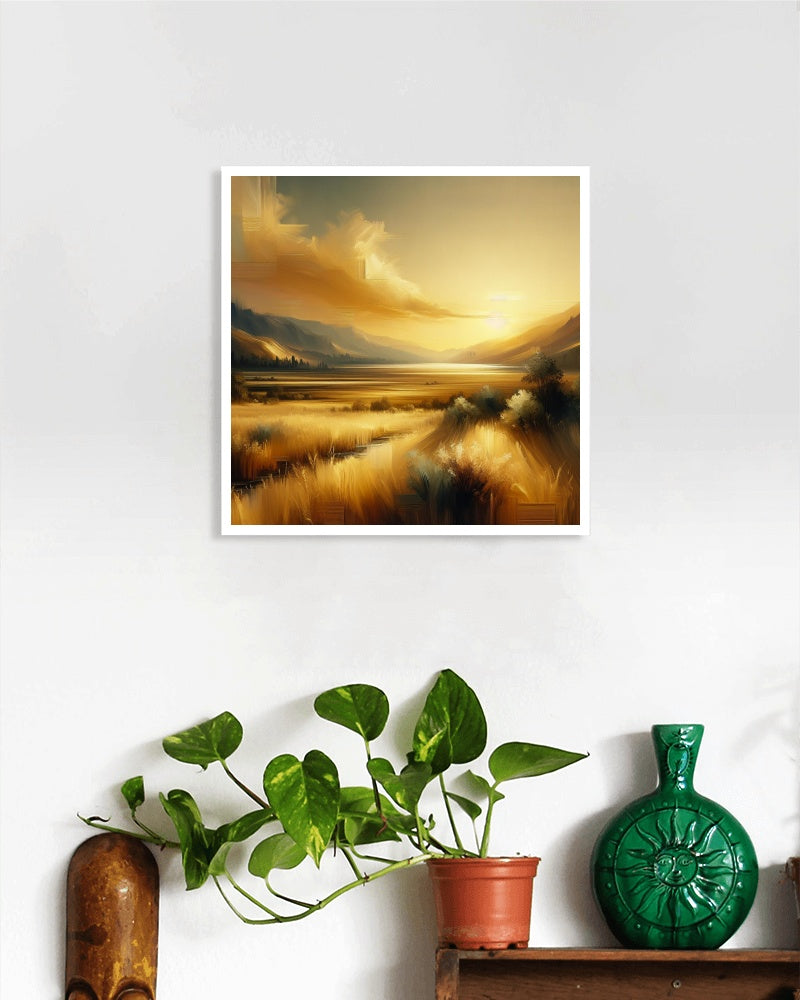 Aureate Vistara Serenitas - Modern Golden Landscape Oil Painting