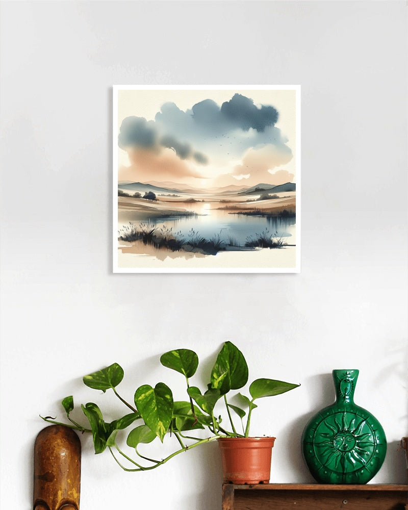 Svadhina Serene Azureus - Modern Watercolor Landscape Art