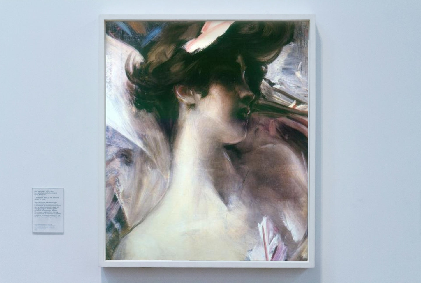 Young woman&#39;s head on a pink background by Giovanni Boldini Kitsch Art dated 1912