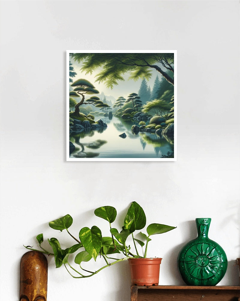 Serene Aarambh Verdant Japanese Watercolor Art