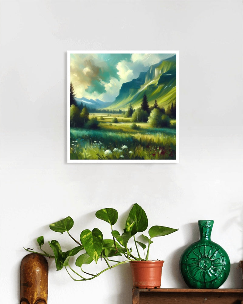 Serene Vistarum Elysian Meadow - Modern Landscape Oil Painting