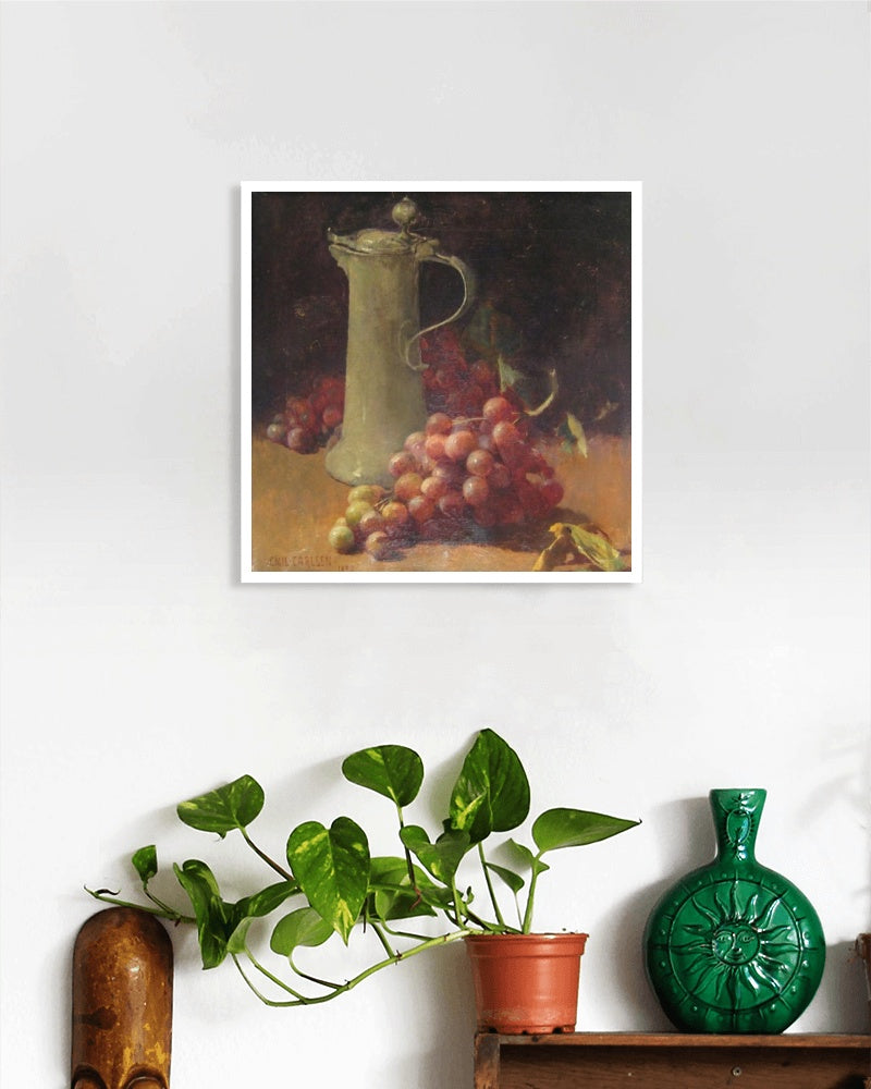 Still life with grapes &amp; pewter flagon by Emil Carlsen Realism Art dated 1890