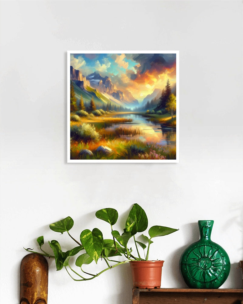 Seraphic Pristinus Vista: Enchanting Landscape Oil Painting