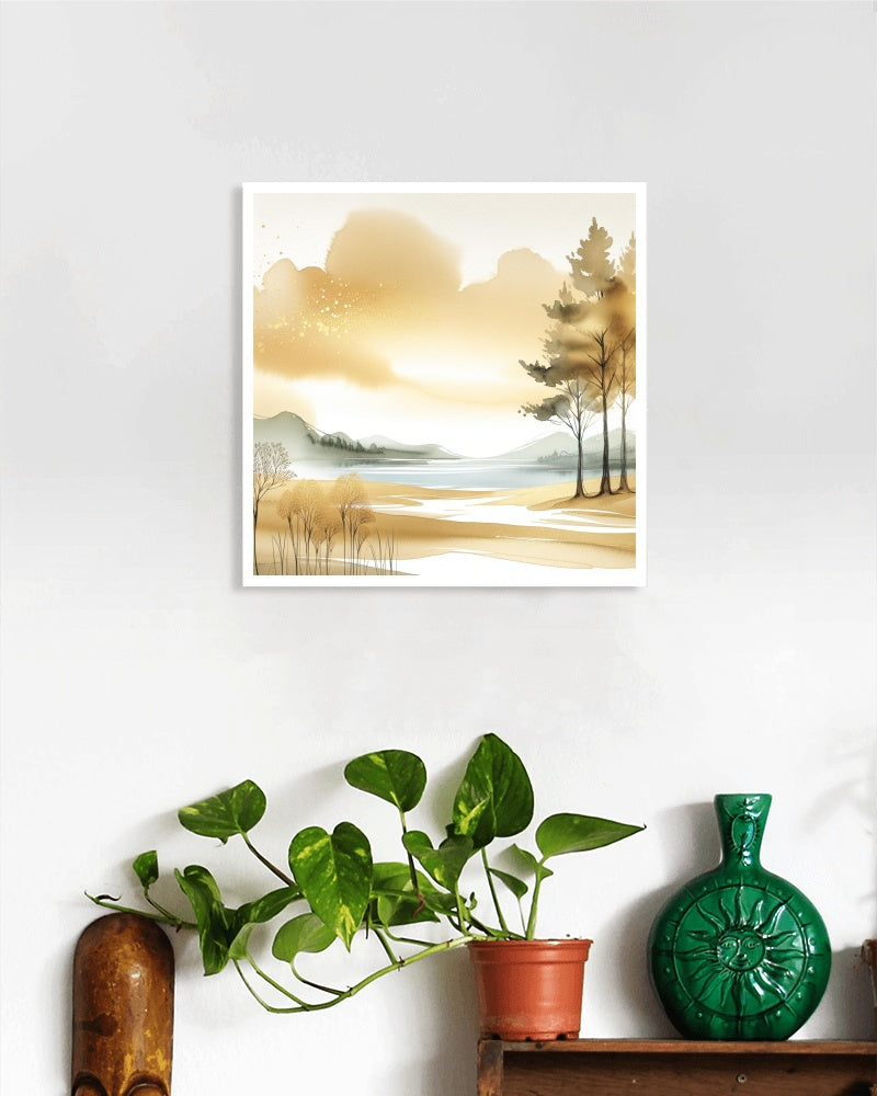 AurumVedas Pristine Scape - Modern Watercolor Landscape Art