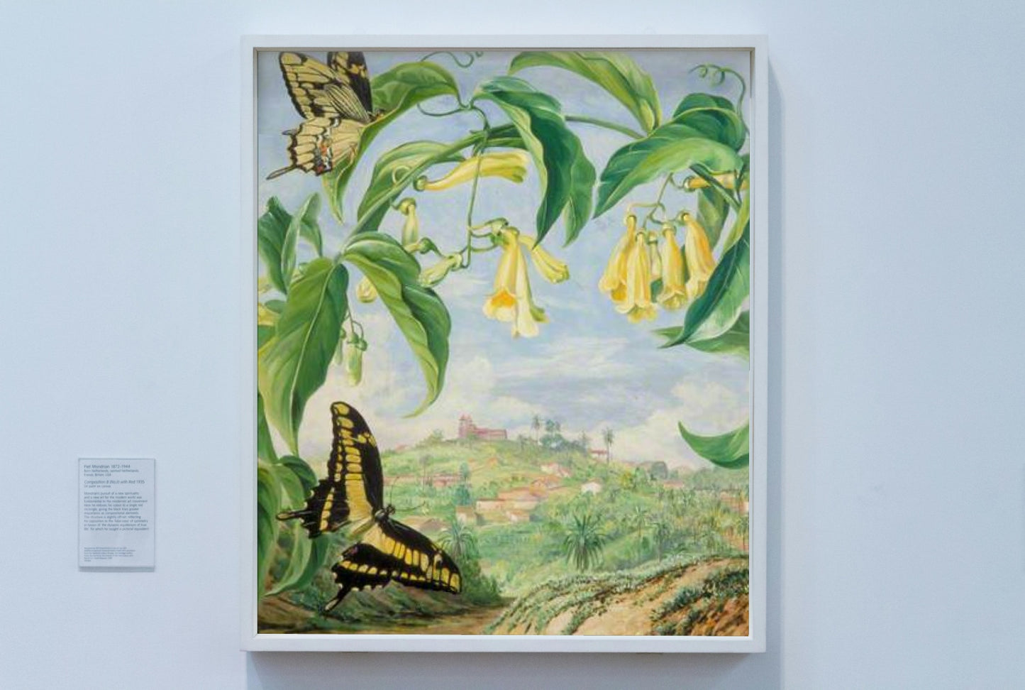 Yellow Bignonia and Swallow-Tail Butterflies with a View of Congonhas, Brazil by Marianne North Naturalism Art