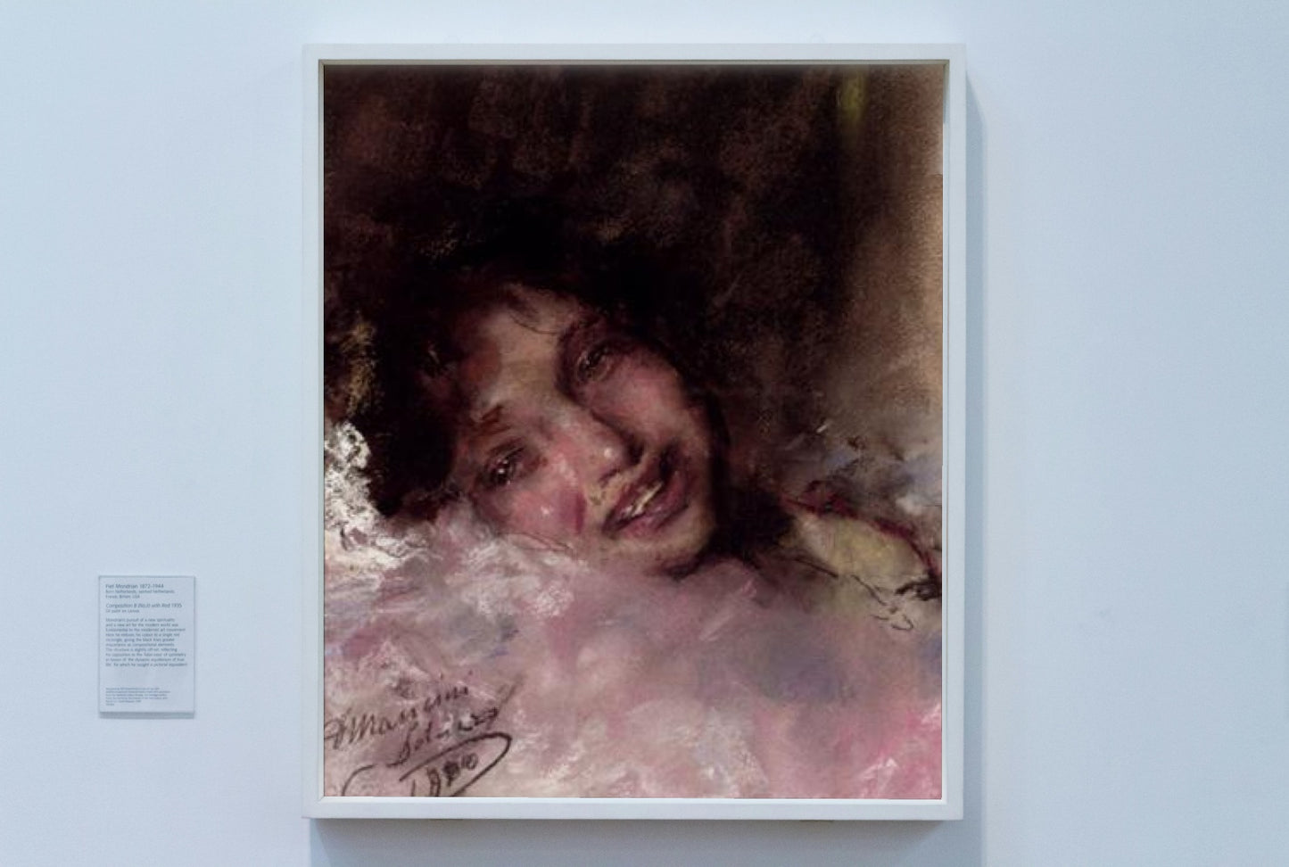 A young girl smiling by Antonio Mancini Verism Art dated 1900