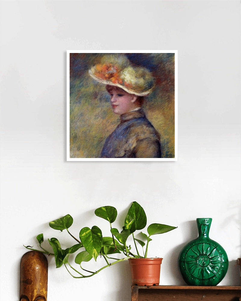 Young Woman Wearing a Hat by Pierre-Auguste Renoir Impressionism Art