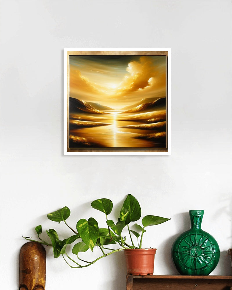 Aureate Pristinus Vista: Exquisite Golden Landscape Oil Painting