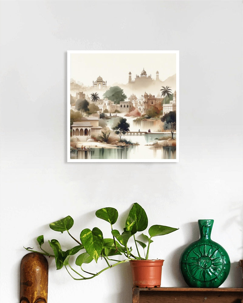 Aureate Pristinam Landscape Art: Watercolor Indian Nature and Cities