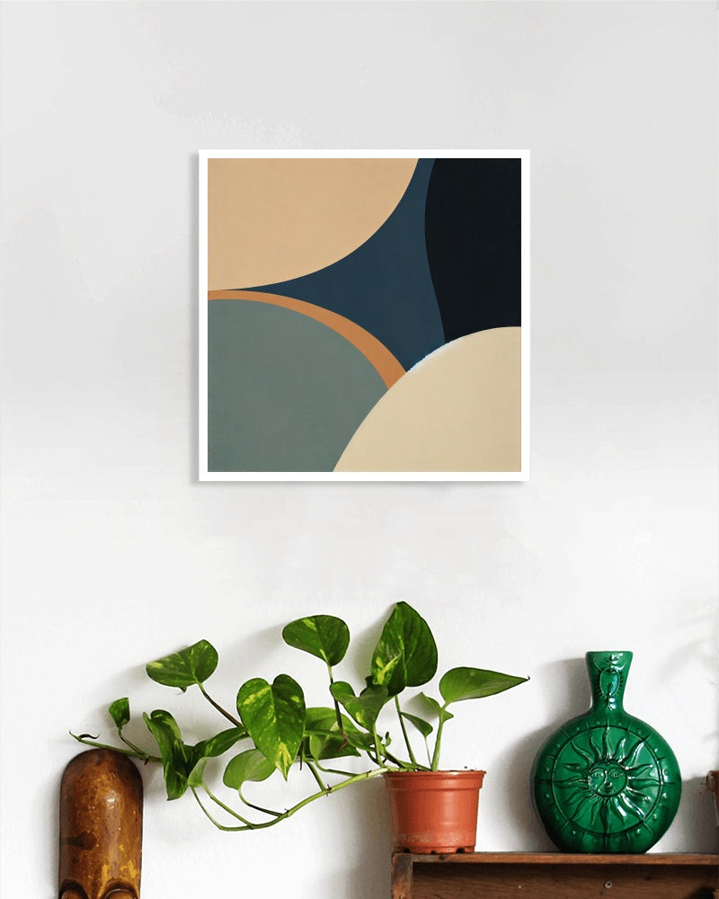 Aureum Vistara Abstractum: Serene Navy and Beige Modern Wall Art