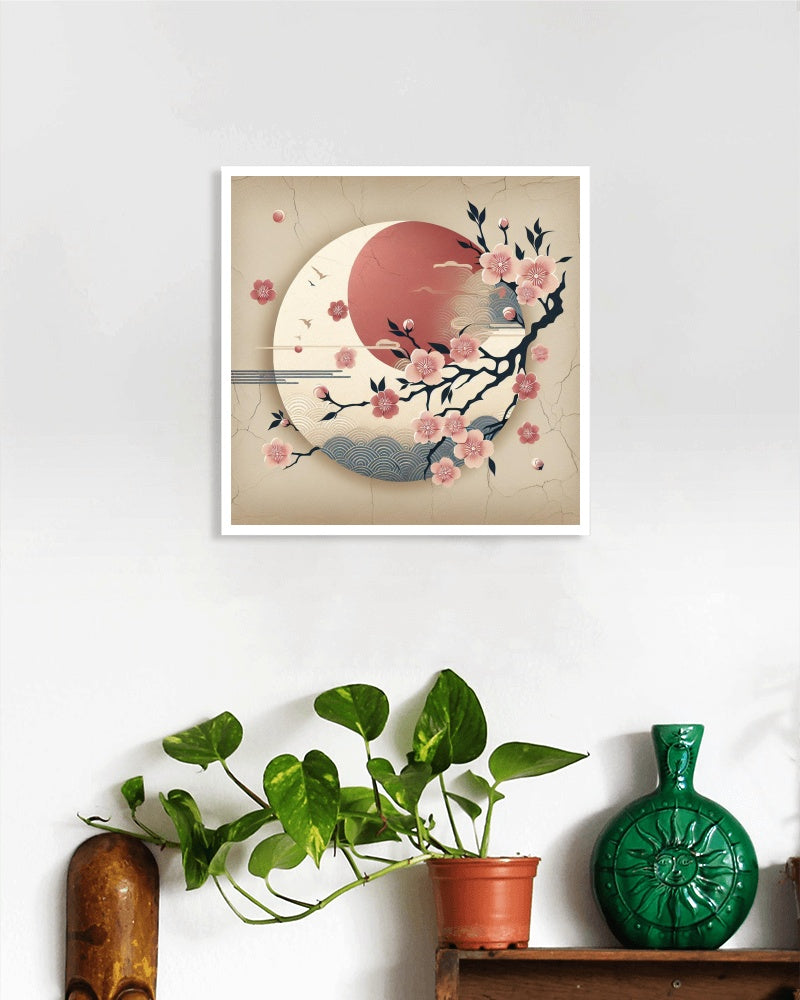 Auroral Sakura Nividae: Japanese Art with Cherry Blossoms and Sun