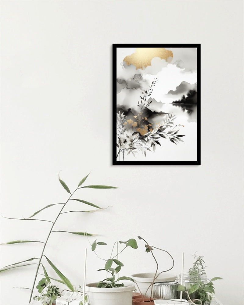 Aureum Nigrumque Elegans - Golden Black and White Opulent Artwork