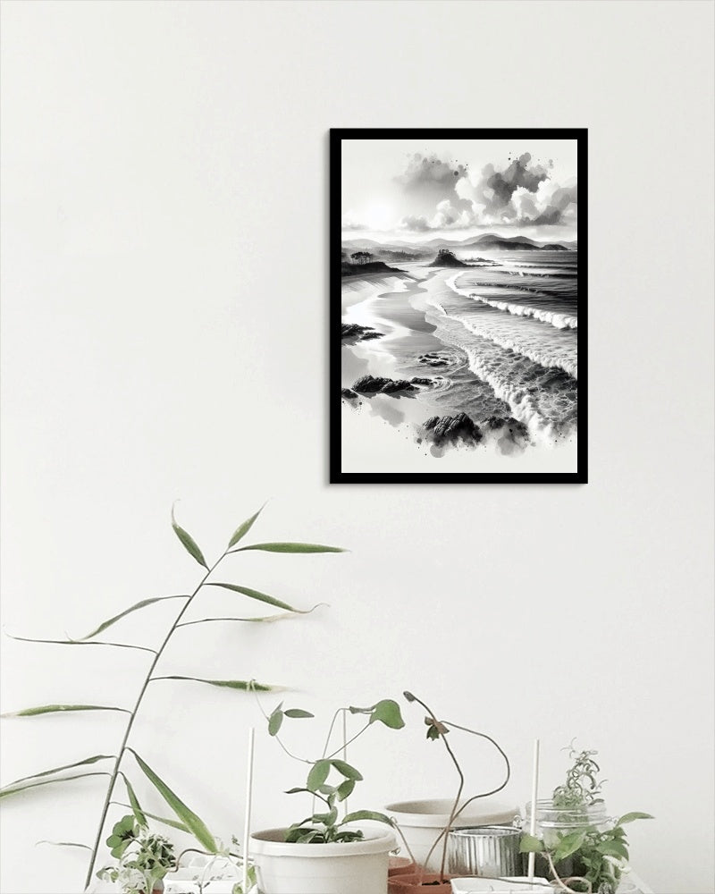 Monochroma Nirantara: Serene Achromatic Seascape