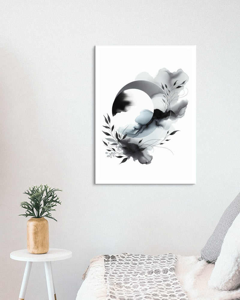 Achromatic Nirvanic Elegance: Modern Black and White Watercolor Art