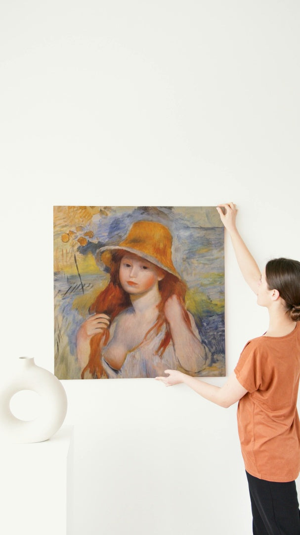 Young Woman in a Straw Hat by Pierre-Auguste Renoir Impressionism Art dated 1884