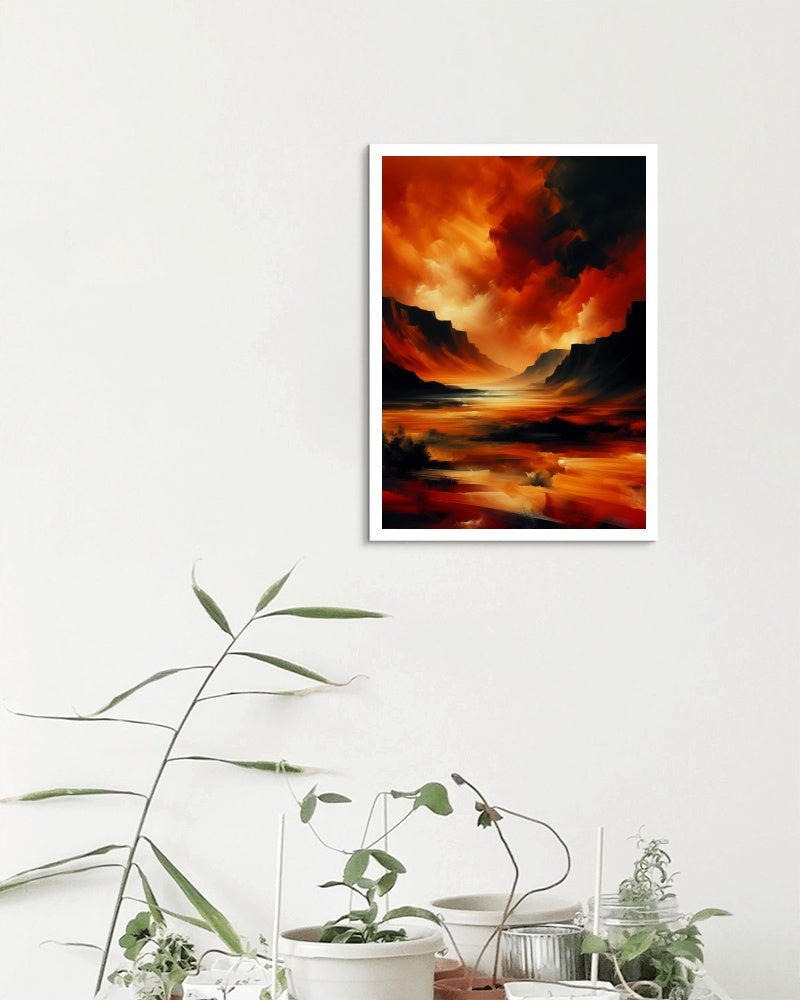 Aurantiaco Nigrum Vastitas - Captivating Orange and Black Landscape Oil Painting