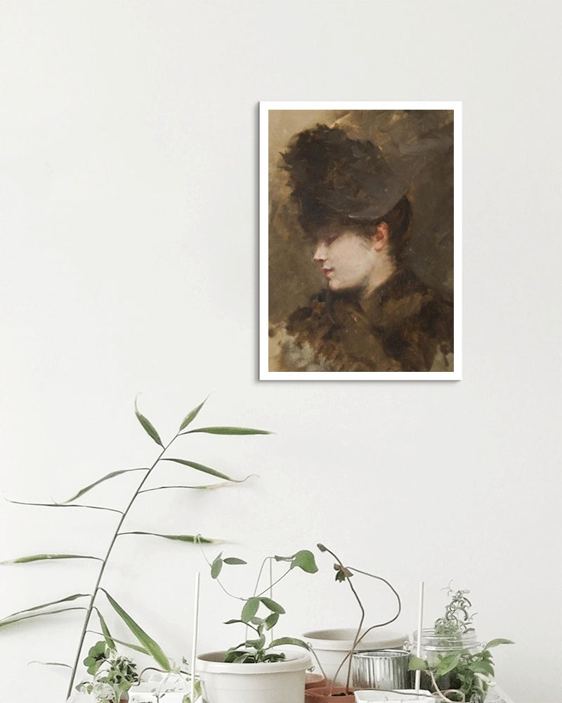 Female head in profile with a small hat by Giuseppe De Nittis Impressionism Art dated 1883